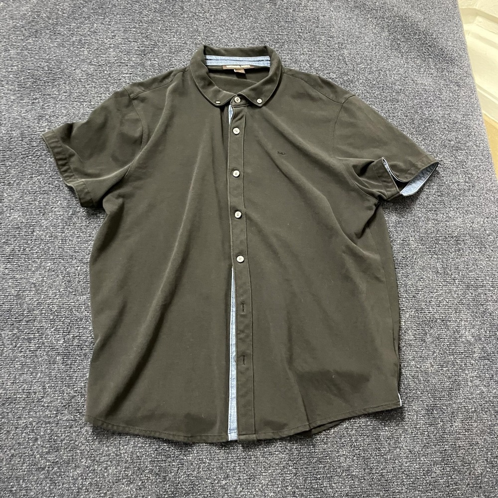 Michael Kors Shirt Mens XL Dark Green Short Sleeve Button Down Casual Solid